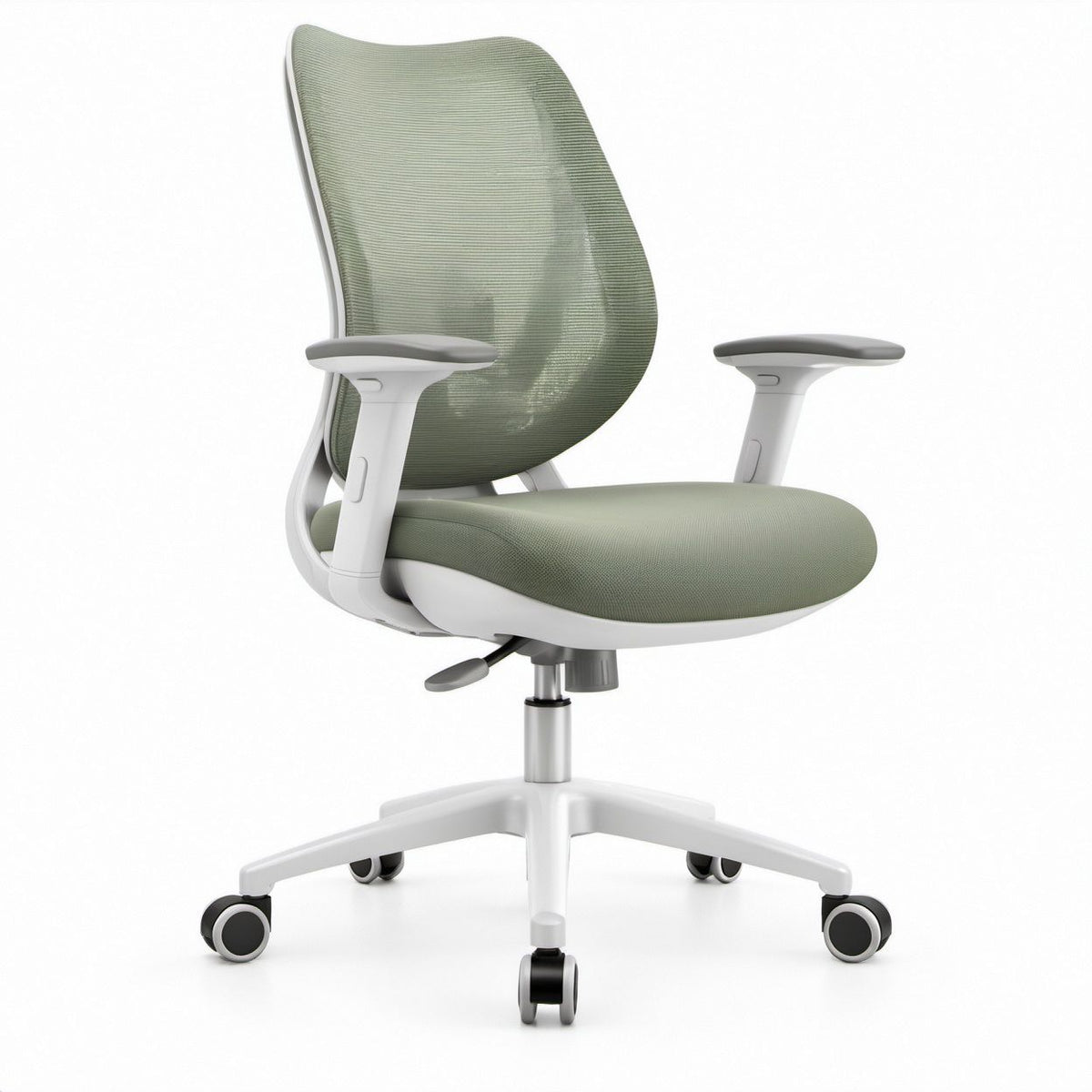 Ergonomischer Bürodrehstuhl Grün/Weiß mit Netzrücken, höhenverstellbar, 64 x 64 x 112–122 cm