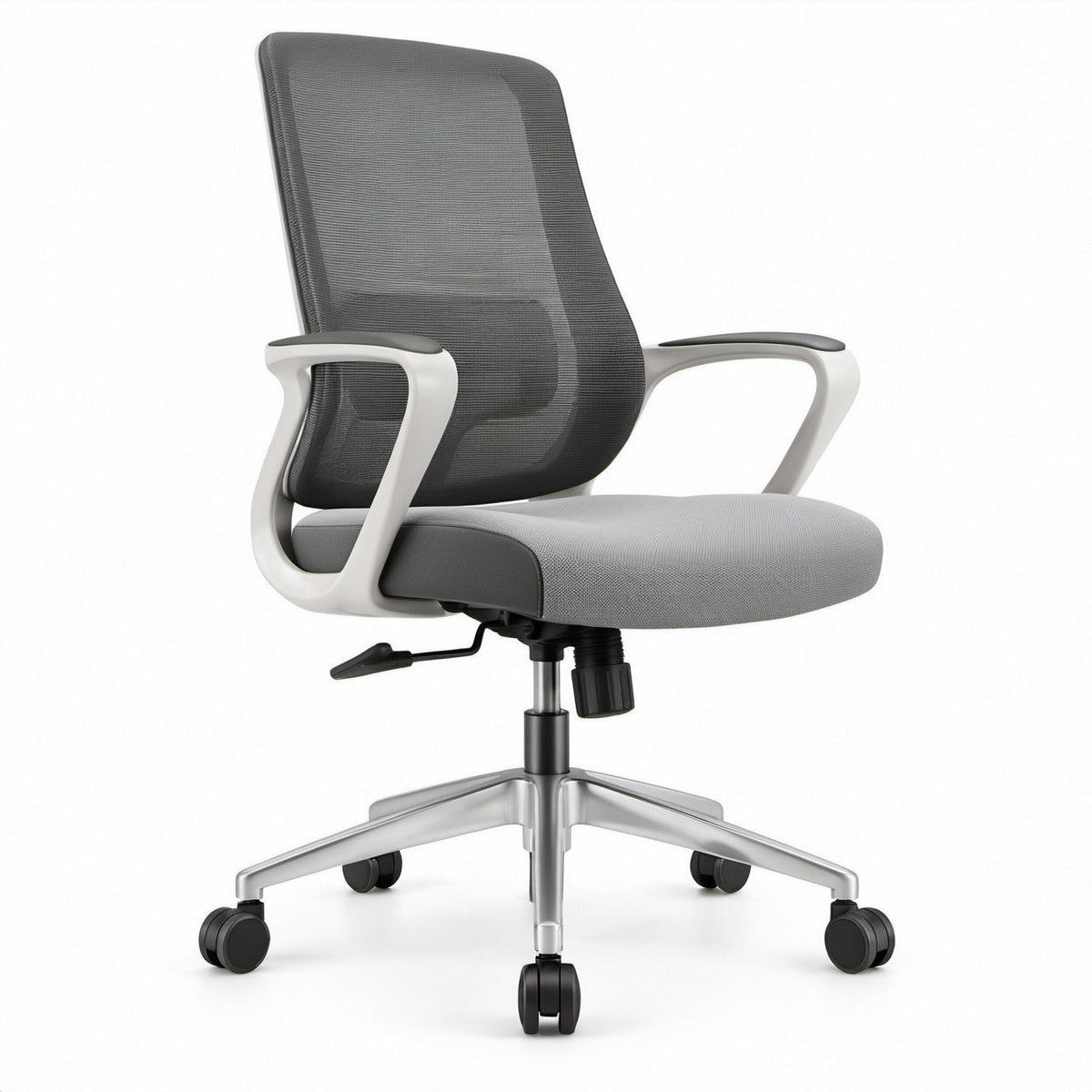 Drehbarer Bürostuhl mit Netzrücken, Grau/Schwarz/Silber, 64 x 64 x 96–106 cm