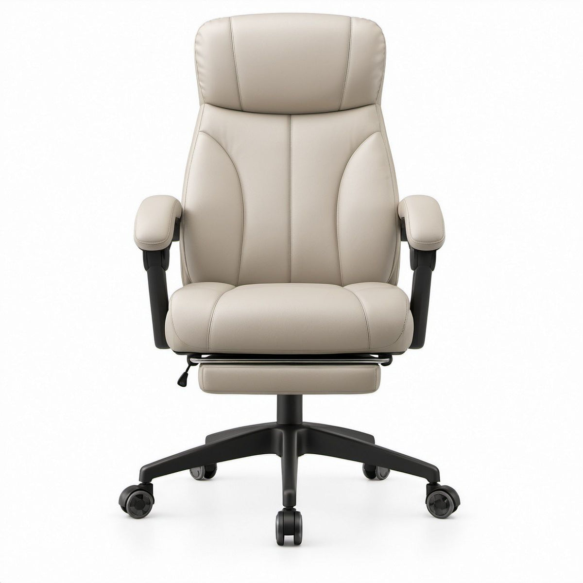 Ergonomischer Chefsessel mit Fußstütze, hoher Rückenlehne und Kopfstütze, Beige/Schwarz, 66 x 66 x 116–126 cm