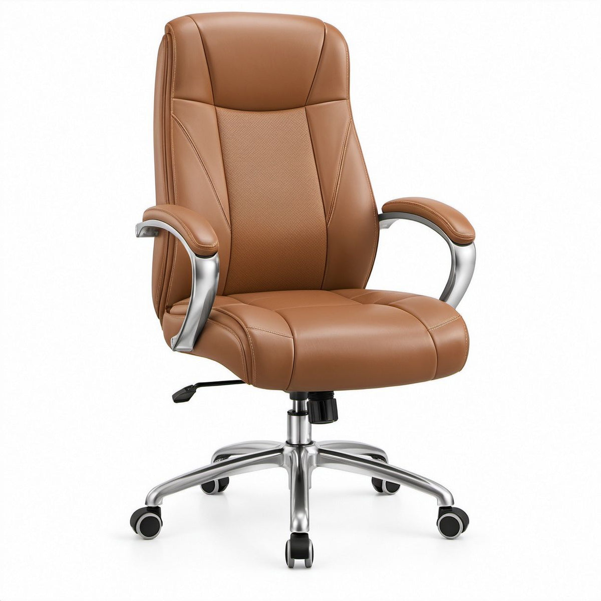Ergonomischer Chefsessel aus PU-Kunstleder Braun/Silberfarben, 66 x 70 x 116–126 cm