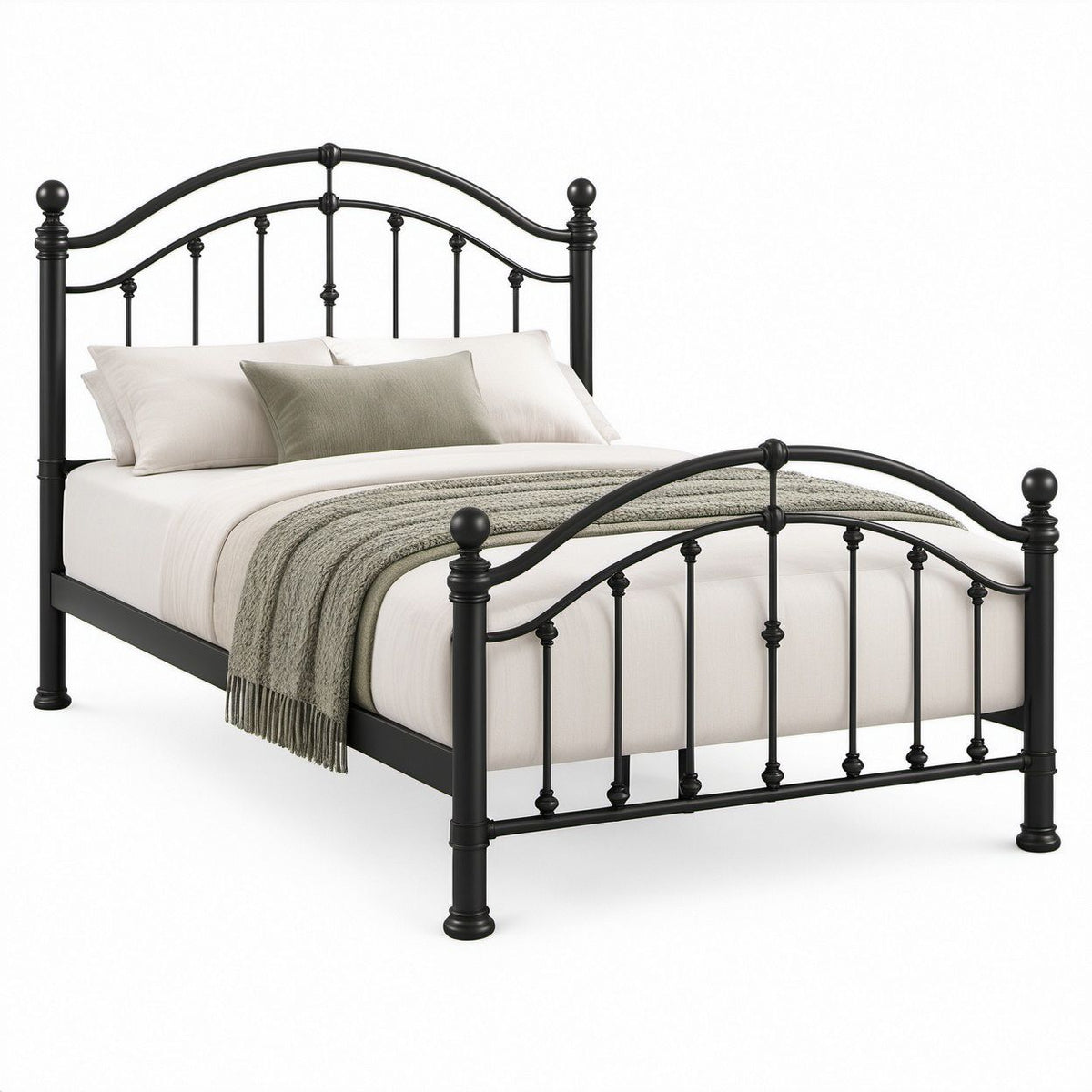 Metall-Doppelbett Schwarz, 160 x 200 cm, mit geschwungenem Kopf- und Fußteil
