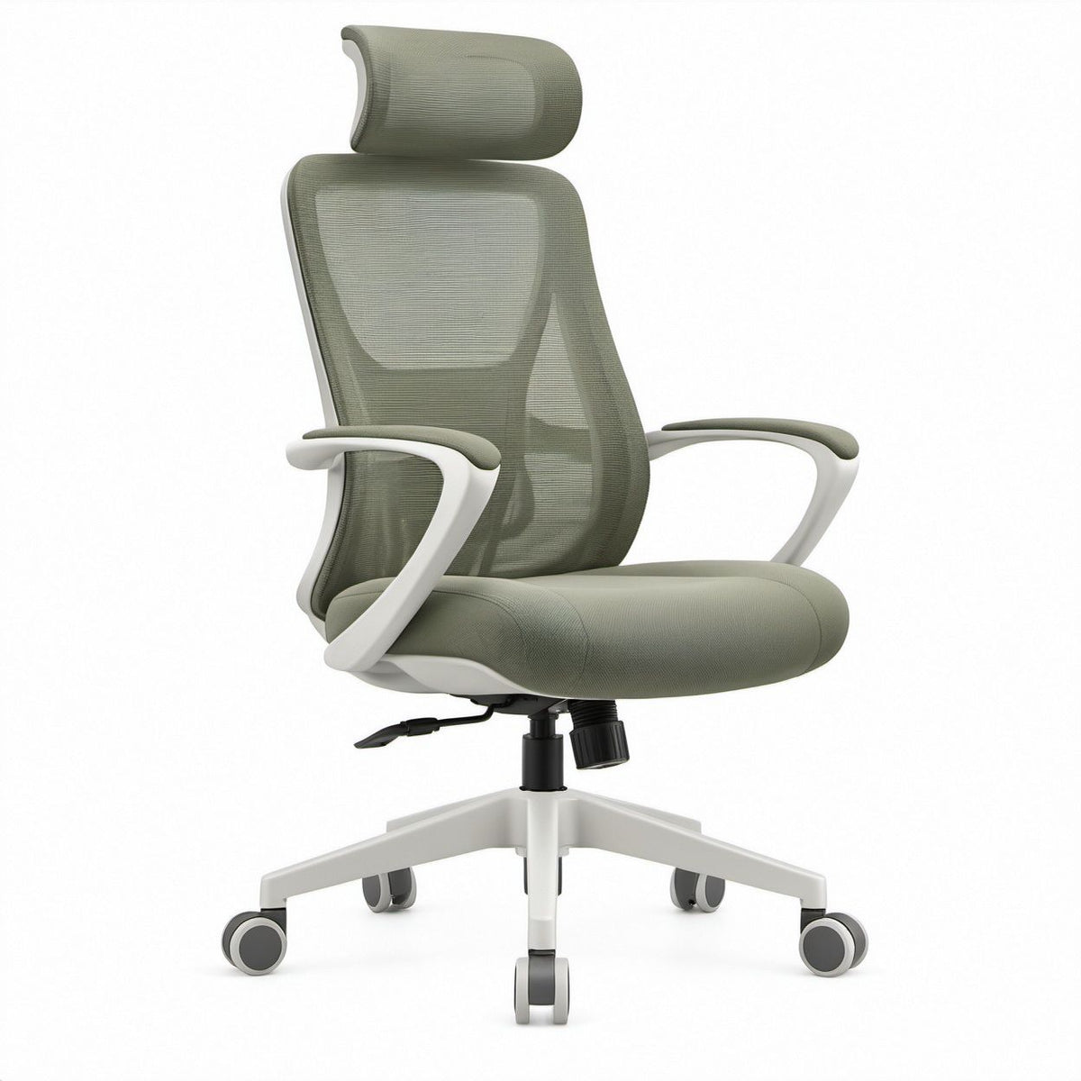 Ergonomischer Drehstuhl mit Kopfstütze, Grün/Weiß/Schwarz, 65 x 65 x 120–130 cm