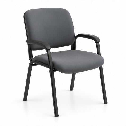 Gepolsterter Besucherstuhl mit Armlehnen, Polyesterbezug und Stahlgestell, Grau/Schwarz, 58 x 60 x 85 cm