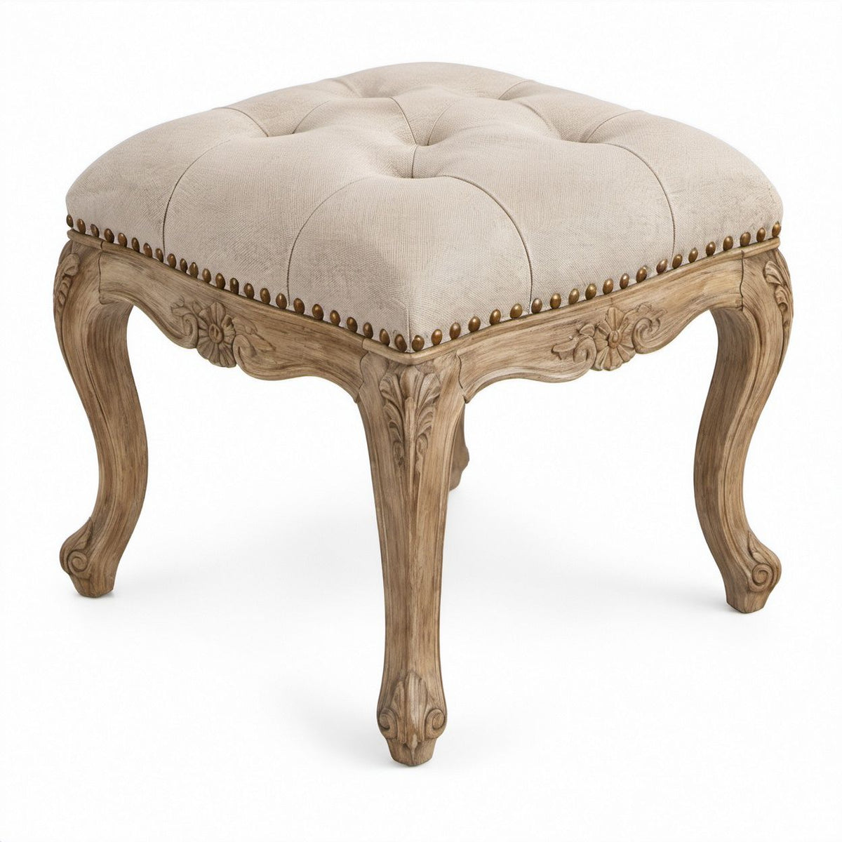 Quadratischer Polsterhocker in Creme und Hellbraun, 60 x 60 x 48 cm