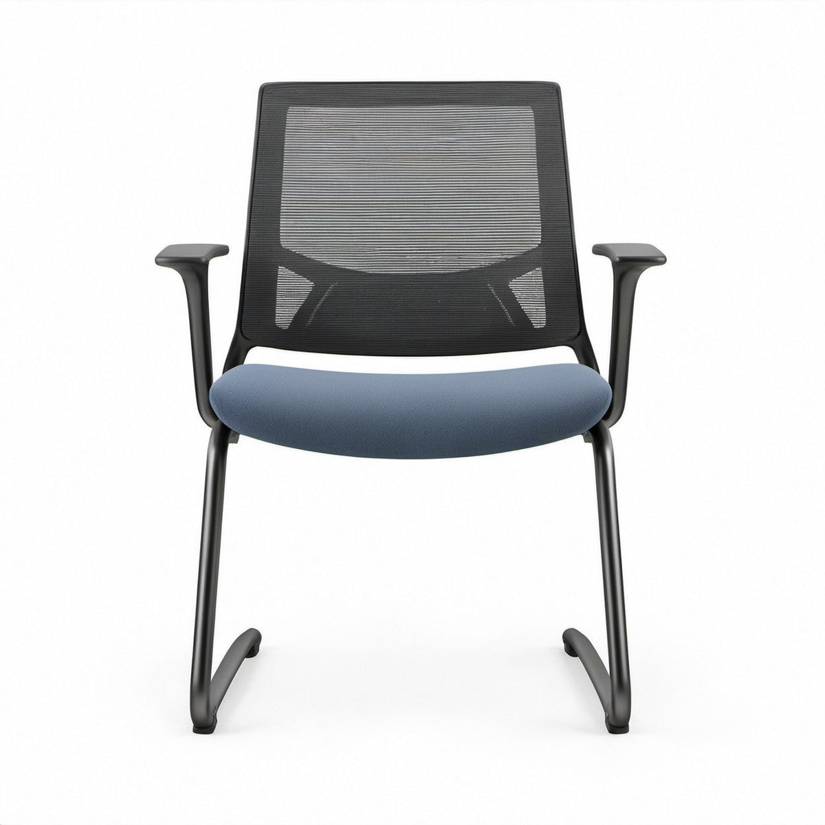 Freischwinger-Konferenzstuhl mit Armlehnen, Netzrücken und Kufengestell, Schwarz/Blau, 58 x 60 x 98 cm